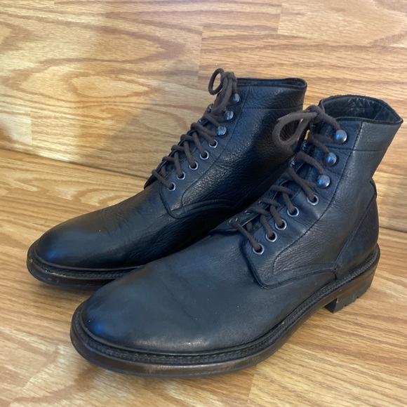 Frye Bowery Lace Up Boots Black Pebbled Leather Men’s 8.5 M Made in Italy - Picture 3 of 13